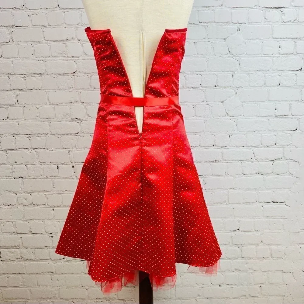 VTG 90s Gunne Sax Jessica McClintock Red Polka Dot Tulle Mini Dress